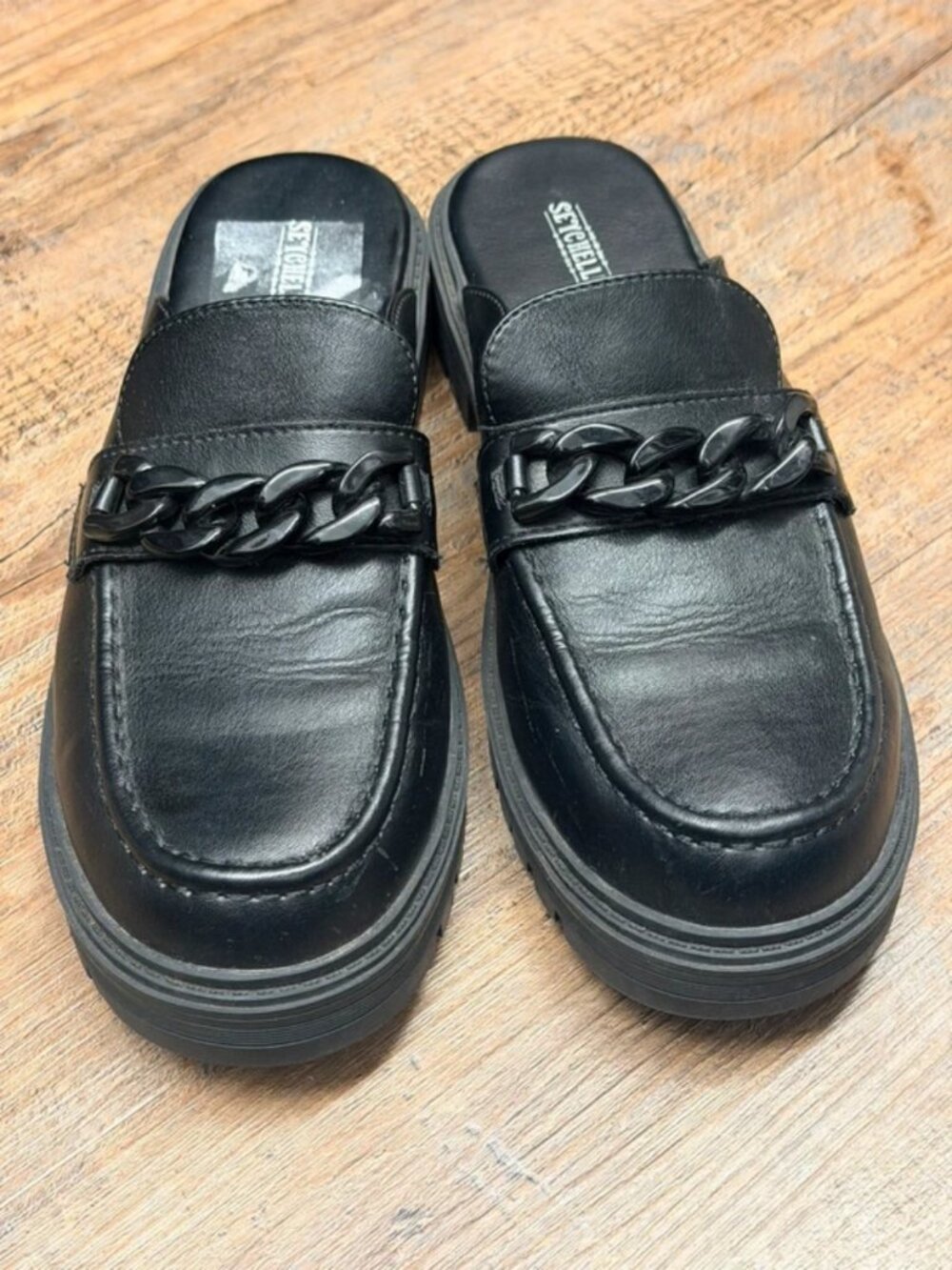 Seychelles Shana black loafer mule with chain size 8.5